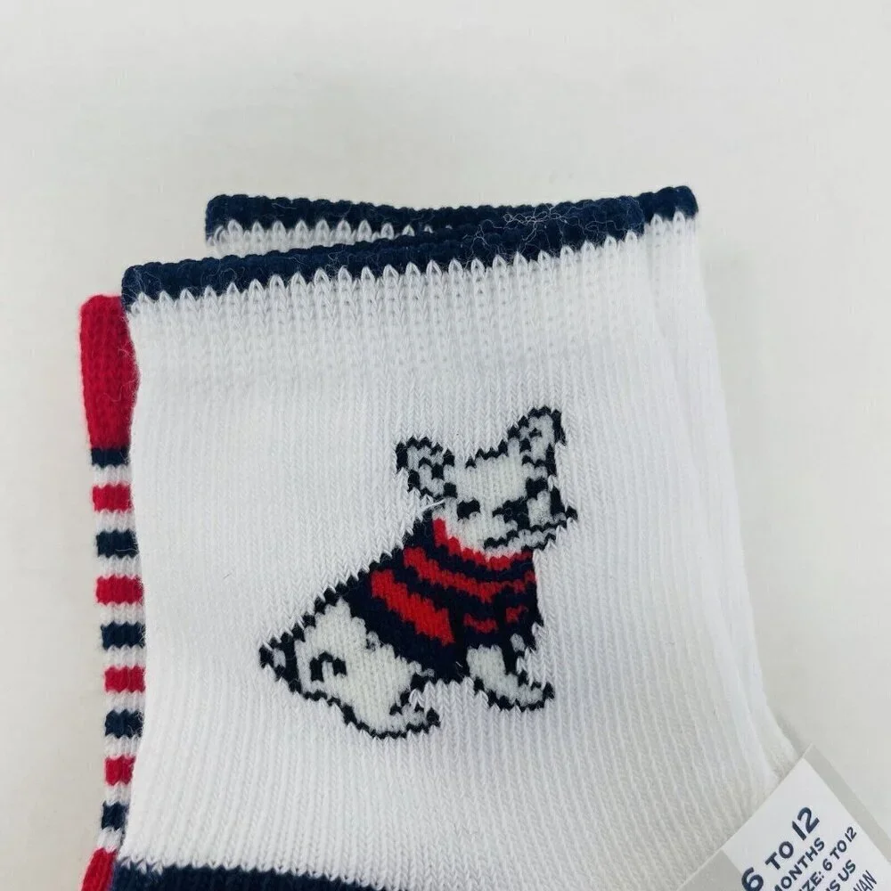 Janie and Jack‎ Baby Boys 6-12 Months Puppy Dog and Striped Sock 2 Pack in White